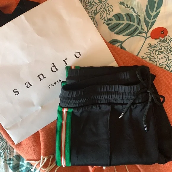 New Sandro Paris Kylian Cropped Striped Satin-jersey Track Pants